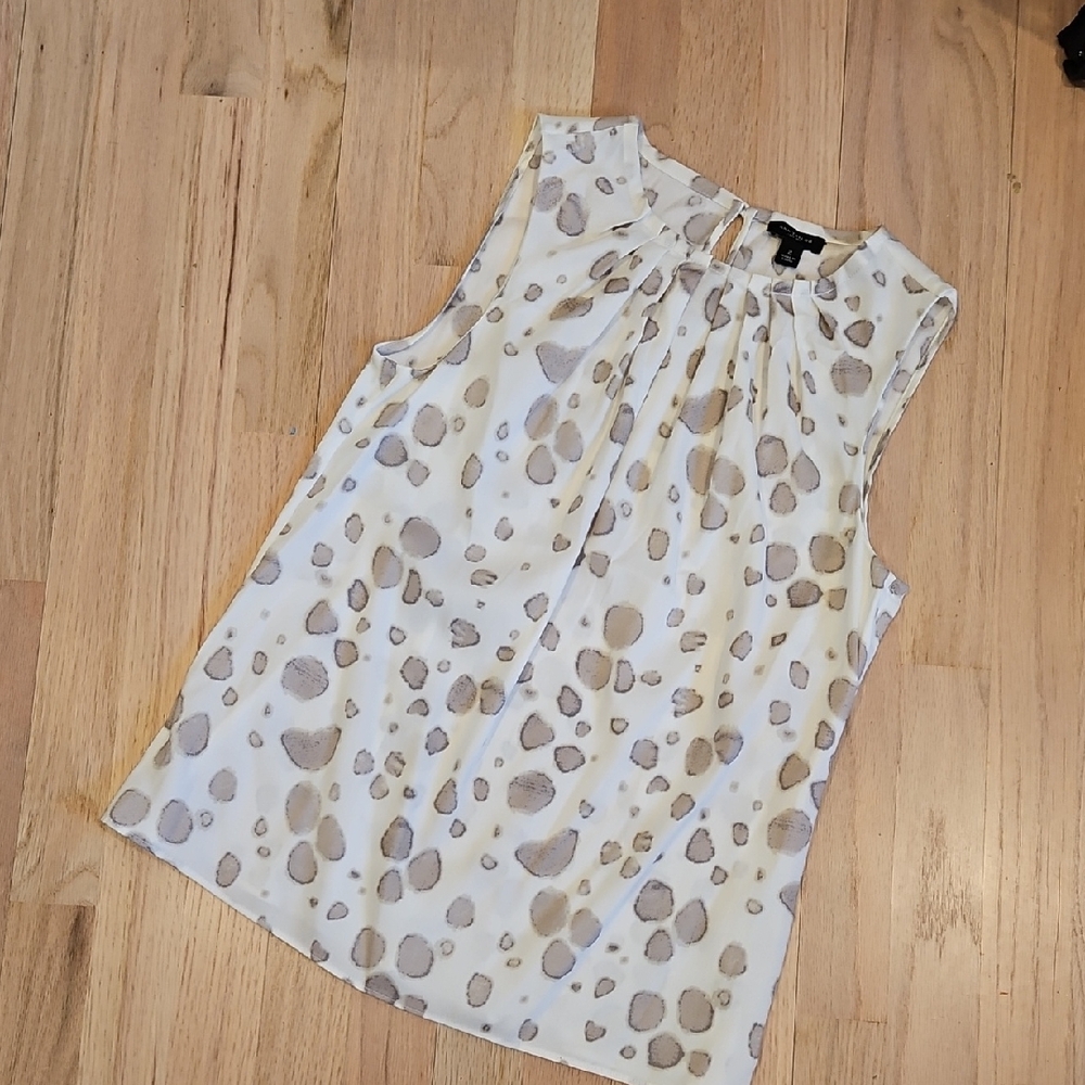 Ann Taylor Cream and Gray Patterned Blouse